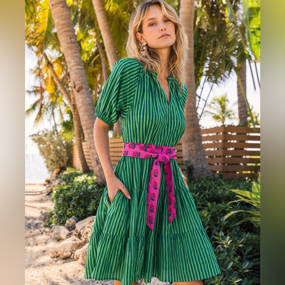 Printfresh Seaside Stripes - “It’s a Date” Clover Green Dress